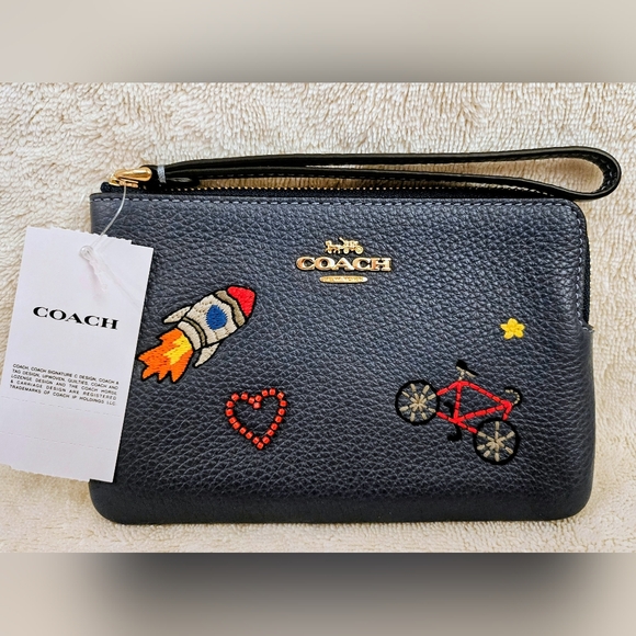 Coach Embroidered Corner Zip Wristlet (Space Theme)